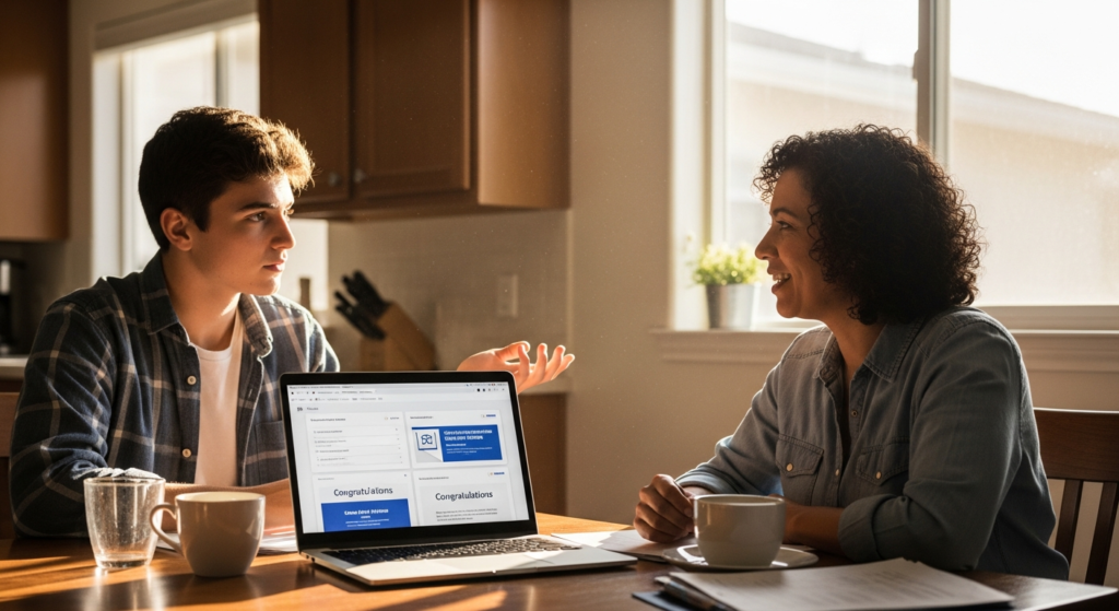 Your Senior Got Rejected From Every Dream School: What to Do Right Now - Parent and senior discussing rejection recovery - Coach Tony Le egelloC